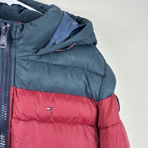 VTG 90s Y2K Tommy Hilfiger Quilted Color Block Hooded Puffer Jacket Sz L Retro - Picture 3 of 9